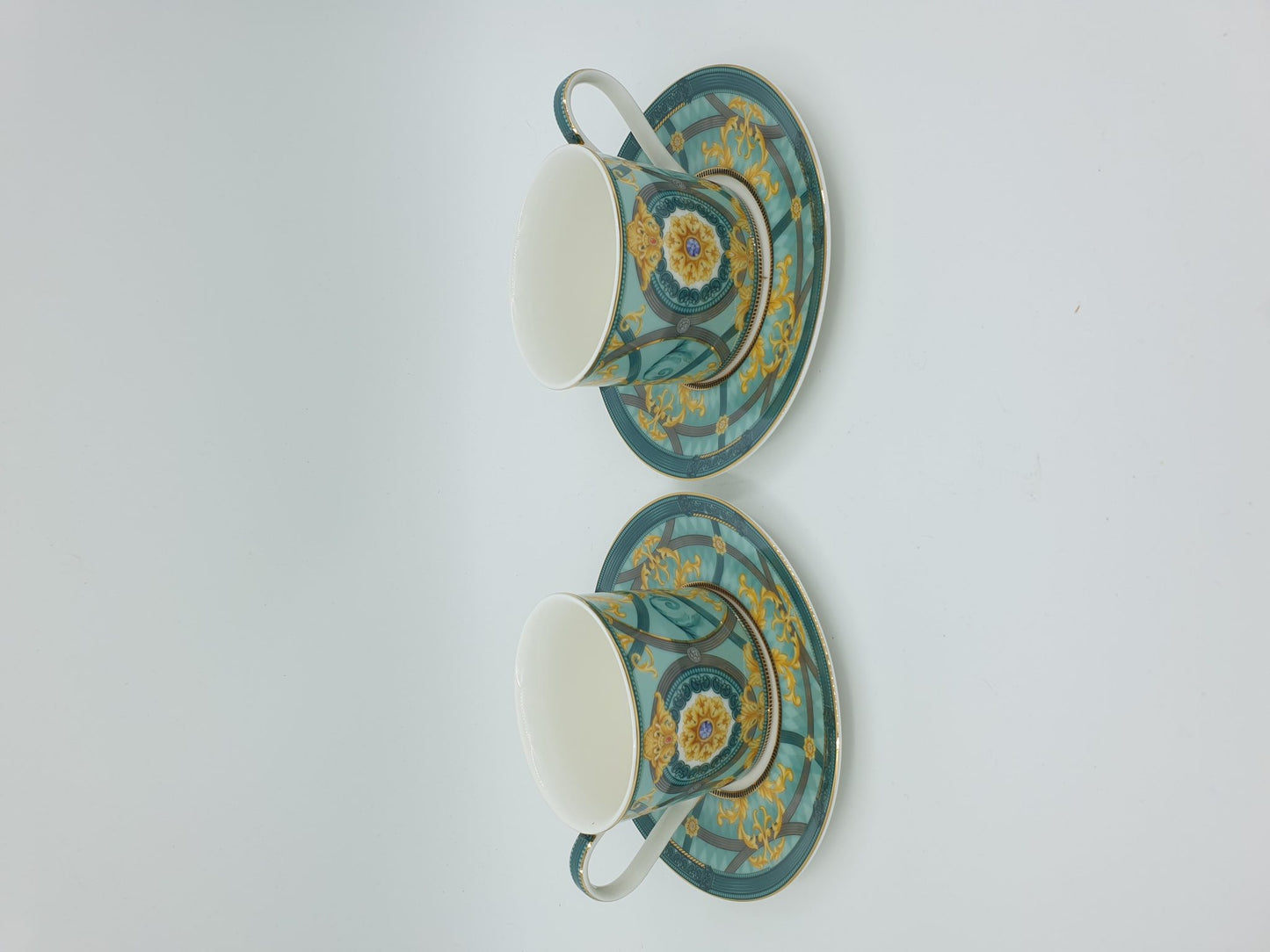 TEACUP & SAUCER SET, Green Coffee Cup, Handmade Vintage, Set of 6-1