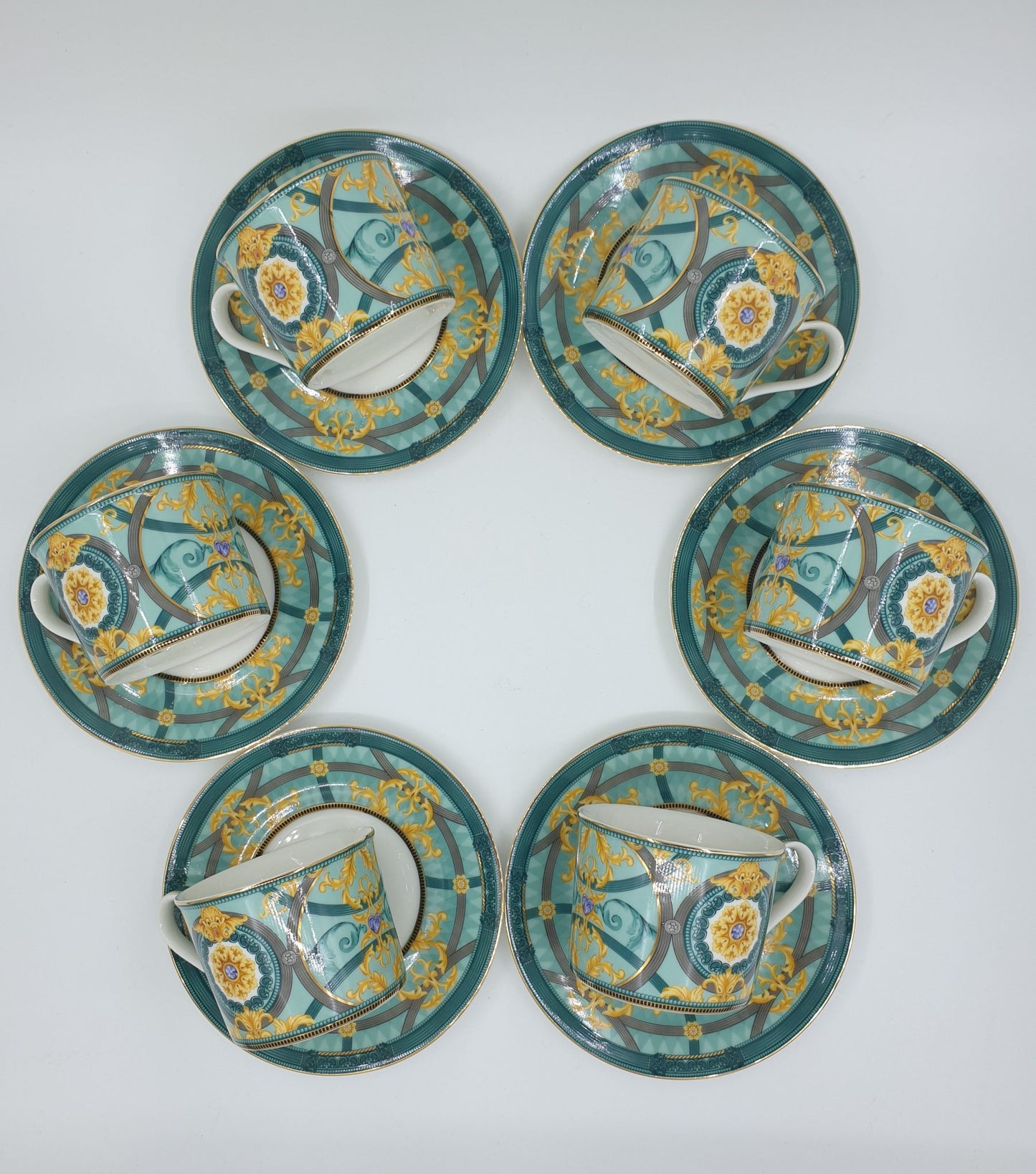 TEACUP AND SAUCER SET, Green Coffee Cup, Handmade Tea Cups, Vintage Inspired Tea Cup Set, Tea Lover Gift, Bridal Shower Gift, Set of 6