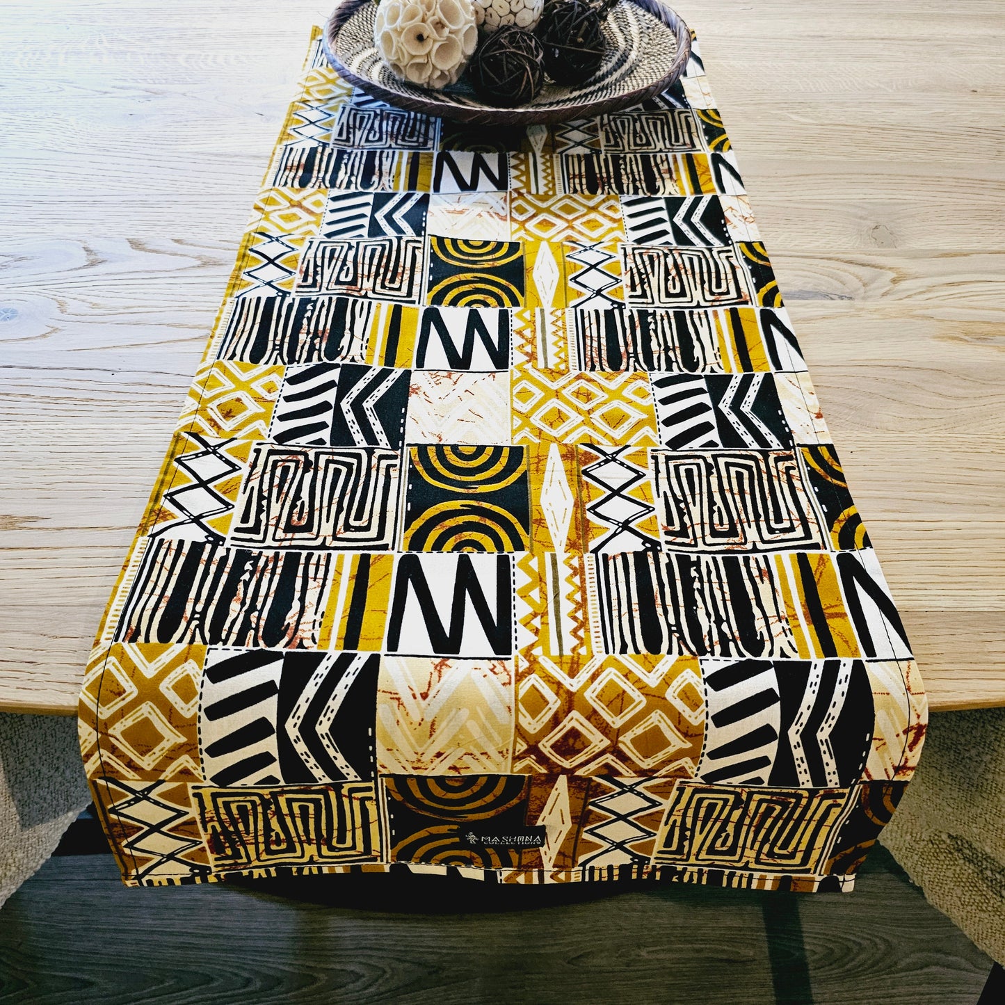 Handmade Table Runner 160x35cm | 180x35 | 200x35cm | African Print "Mudcloth" Bogolan Inspired Print Made from 100% African Print Fabric-0