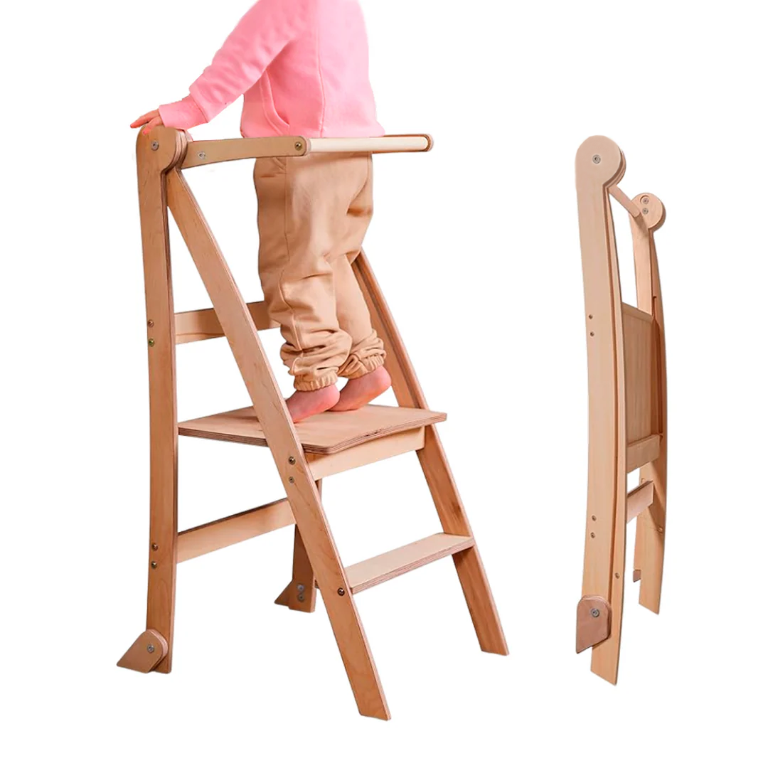 Wooden Montessori learning ladder/Chair Beige-0