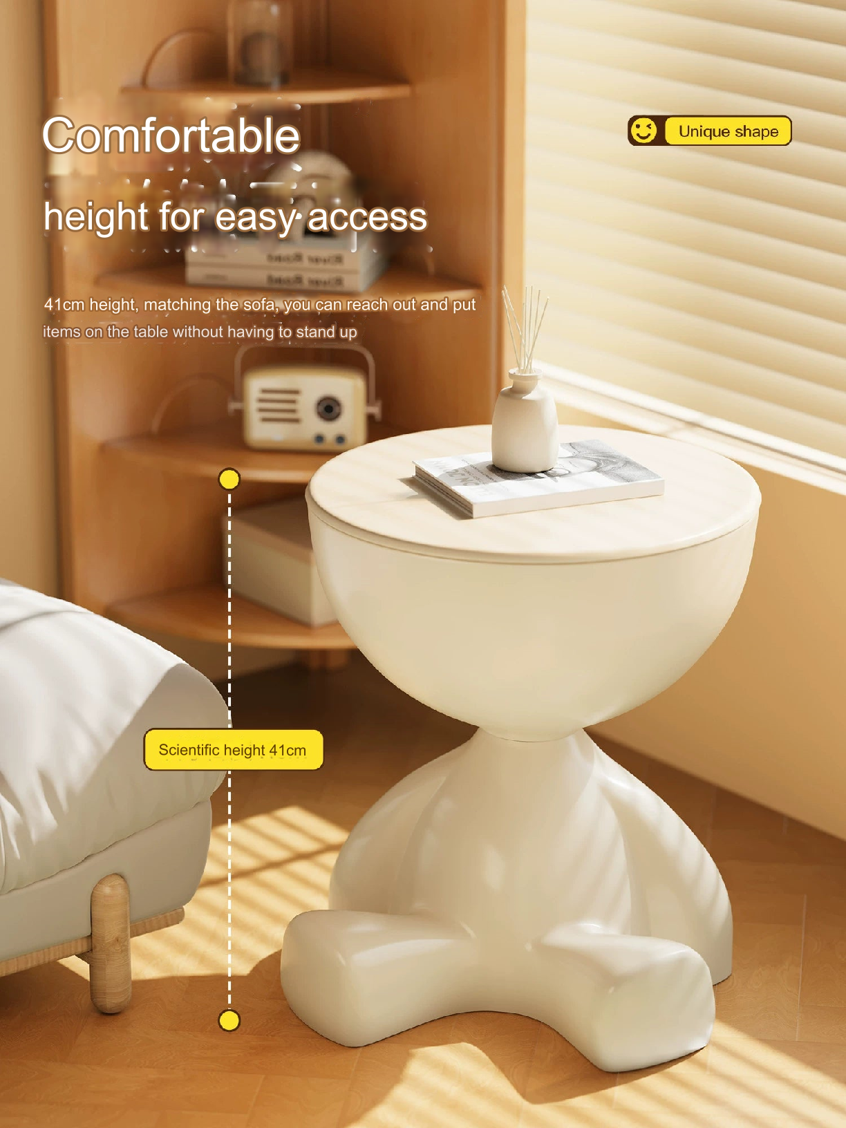 Cream White Creative Storage Side Table - 41cm Height-3