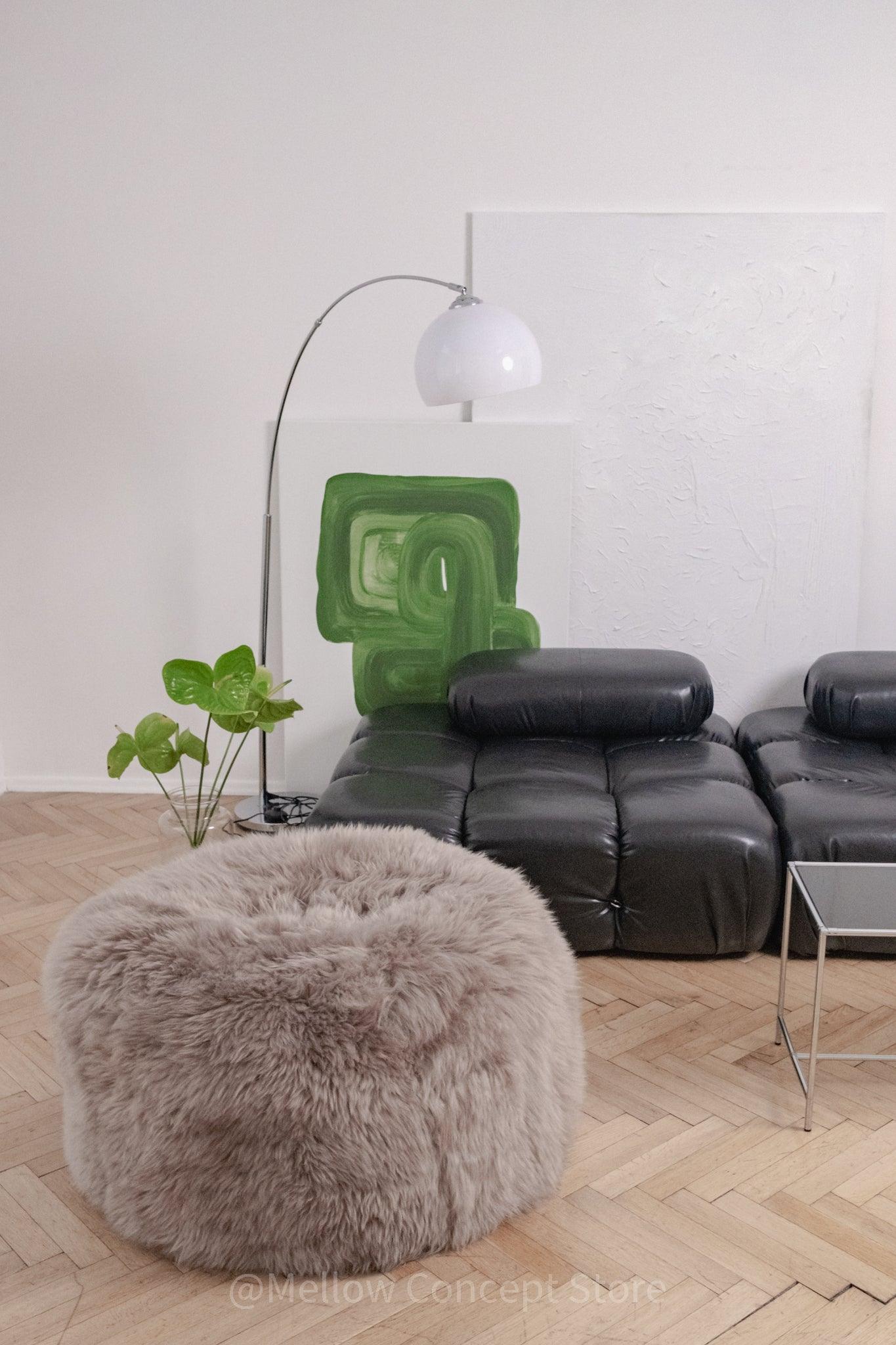 Natural Sheepskin Pouf / Ottoman - Greige-3