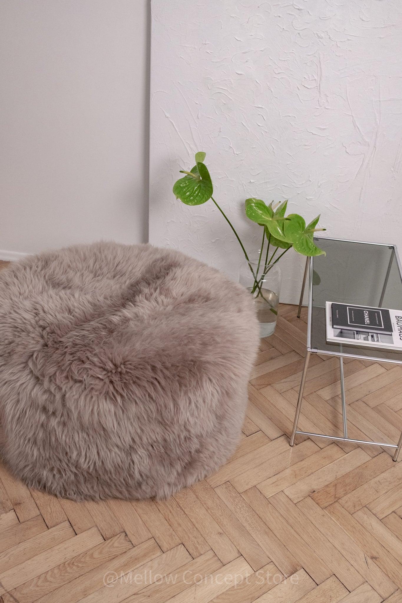 Natural Sheepskin Pouf / Ottoman - Greige-1