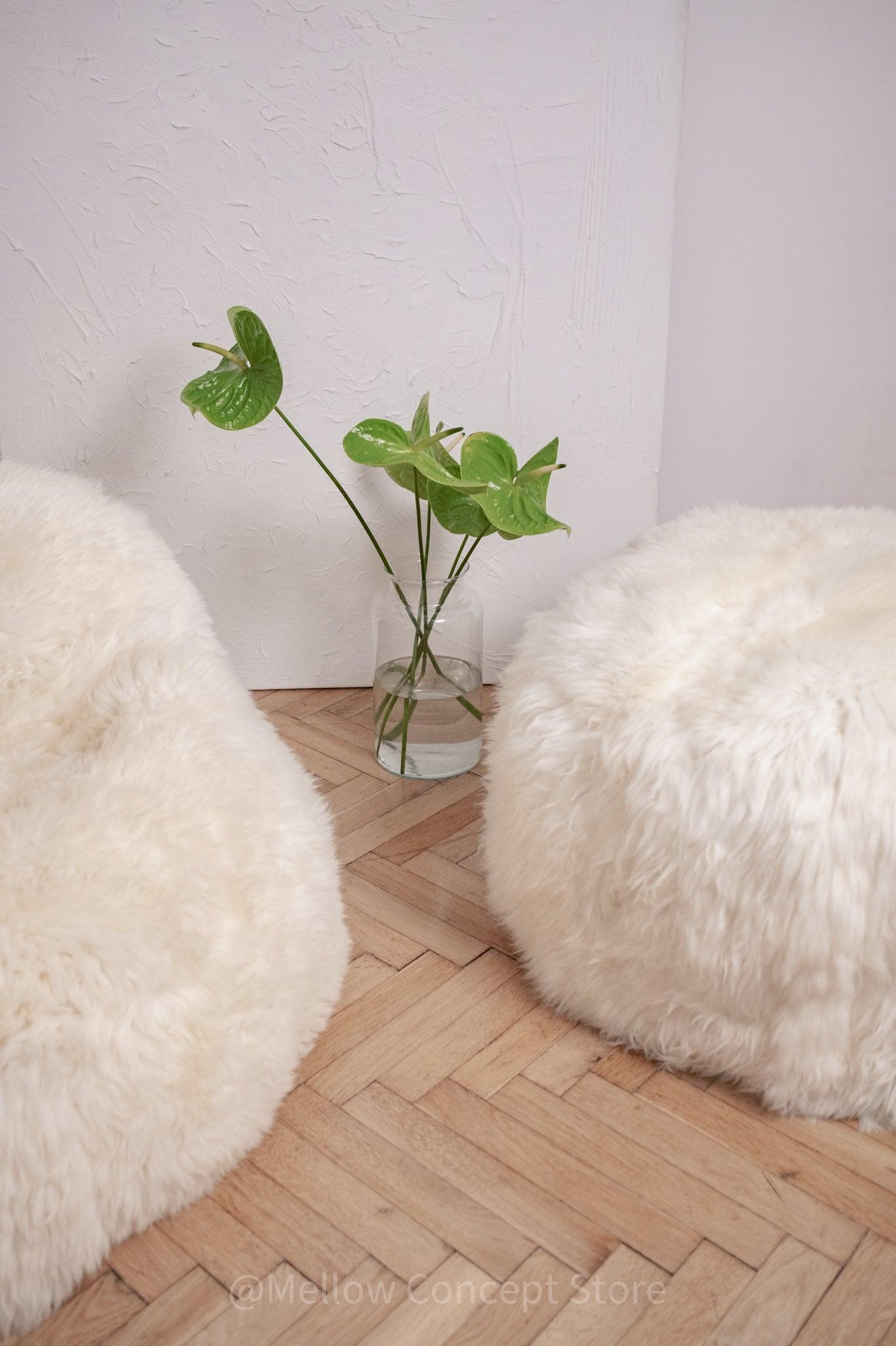 Natural Sheepskin Pouf / Ottoman - White-4