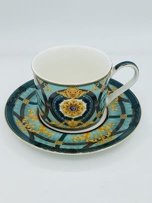 TEACUP & SAUCER SET, Green Coffee Cup, Handmade Vintage, Set of 6-3