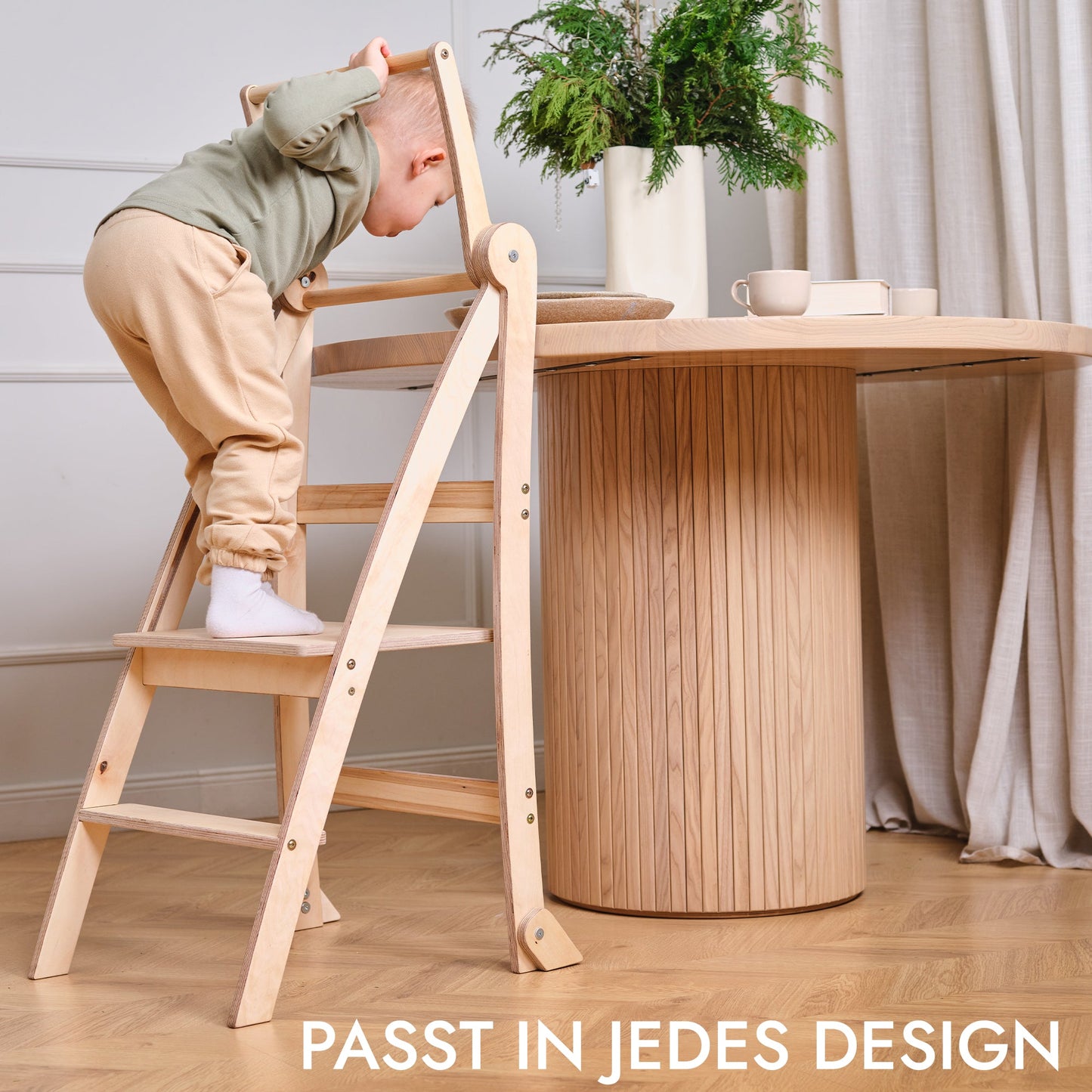 Wooden Montessori learning ladder/Chair Beige-3