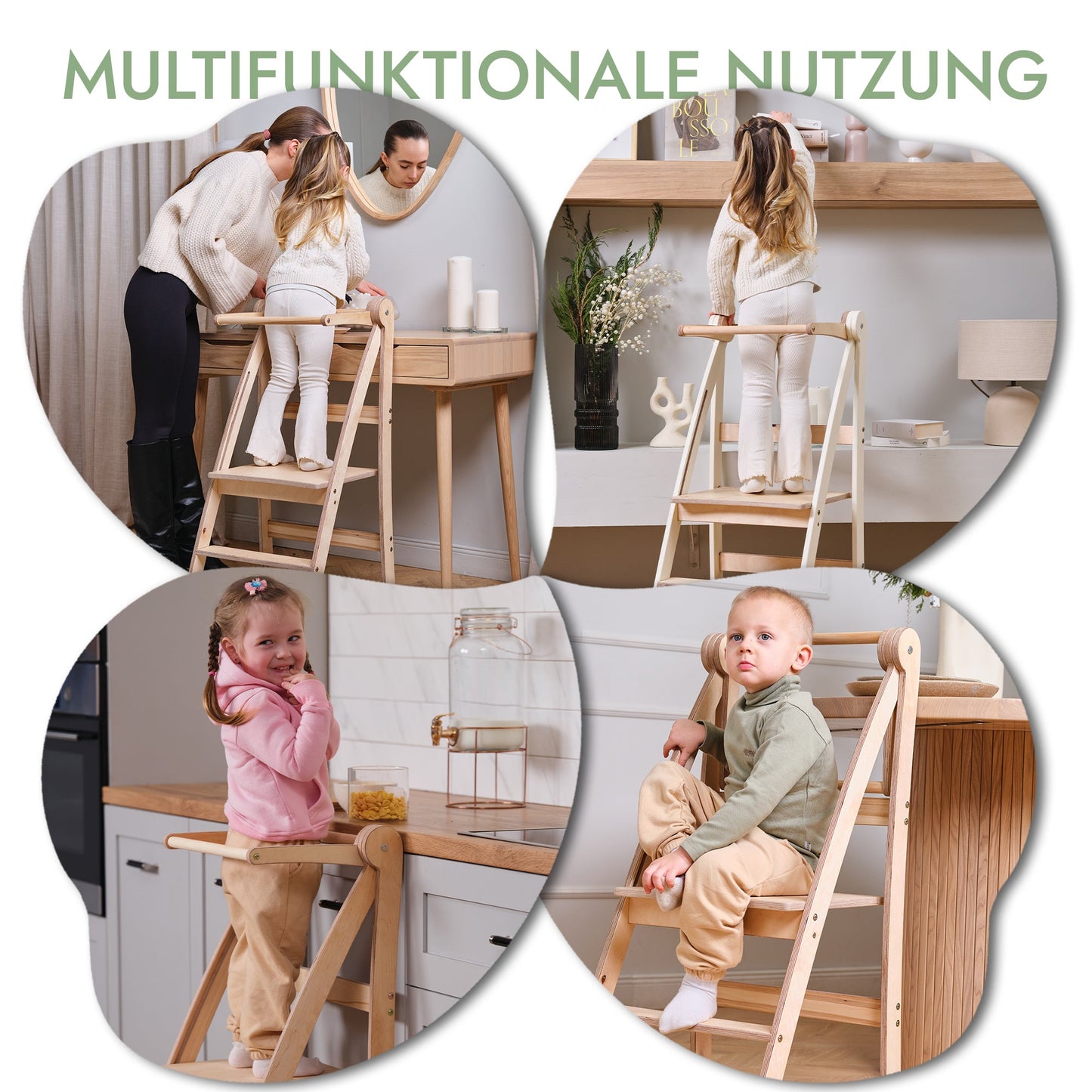 Wooden Montessori learning ladder/Chair Beige-2