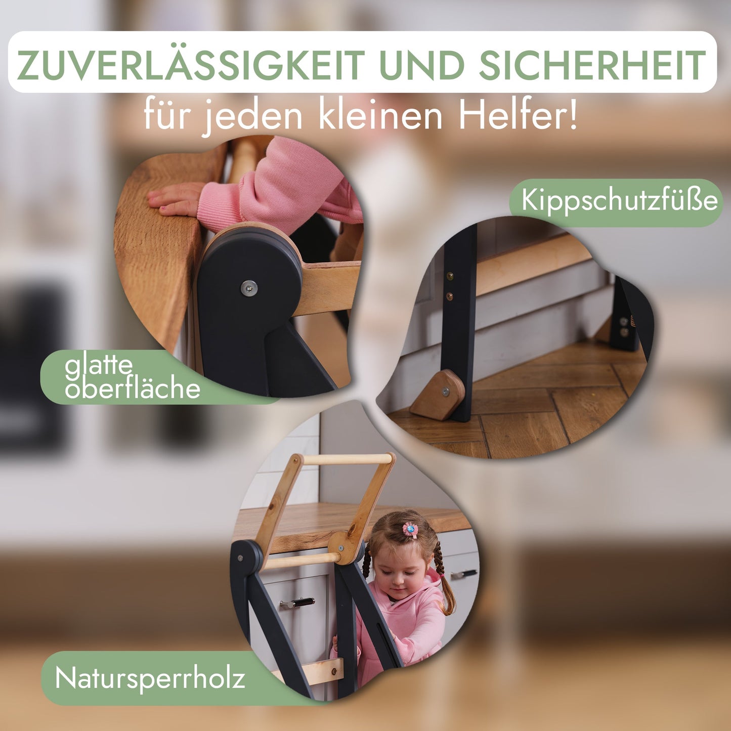 Wooden Montessori learning ladder: Stool for children - Graphite-2