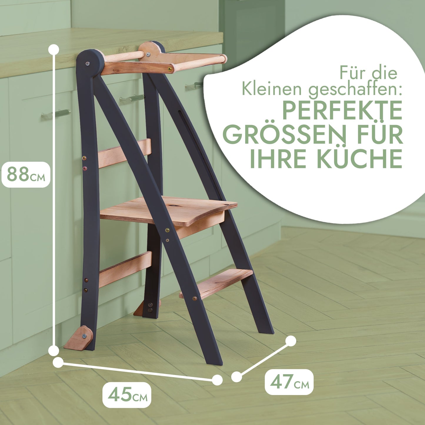 Wooden Montessori learning ladder: Stool for children - Graphite-1
