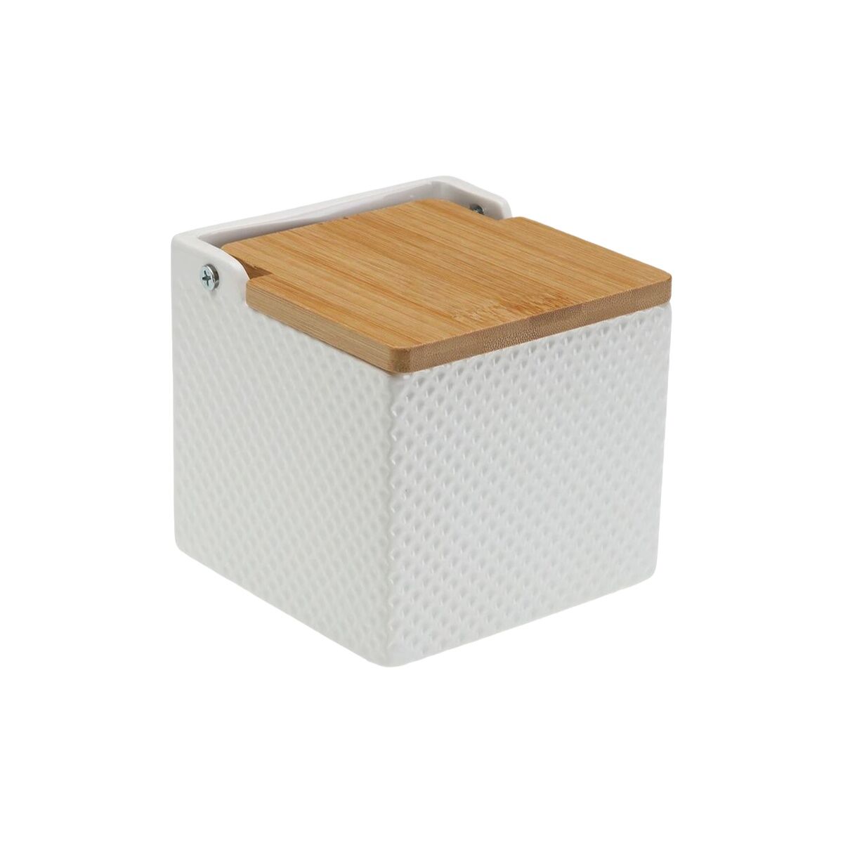 Salt Shaker with Lid Versa White Ceramic Bamboo Dolomite 11 x 11 x 11 cm-1