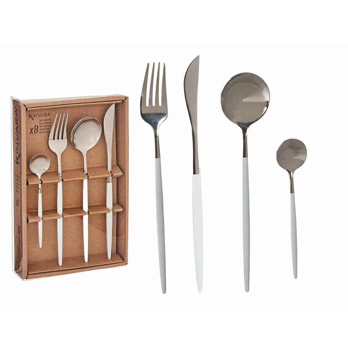 Cutlery Set Kinvara BST-CT022 White Silver Stainless steel (12 Units)-1