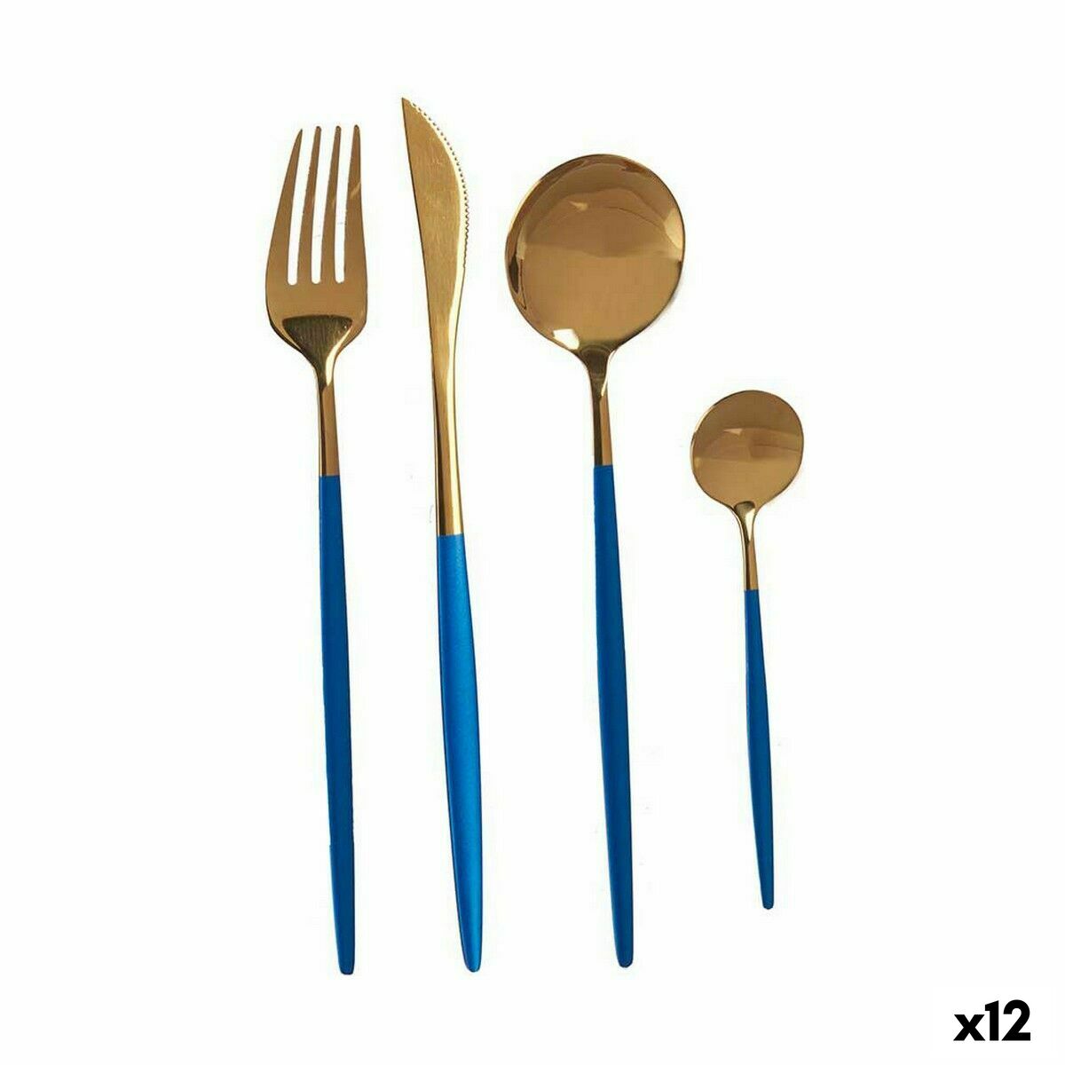 Cutlery Set Kinvara BST-CT022 Blue Golden Stainless steel (12 Units)-0