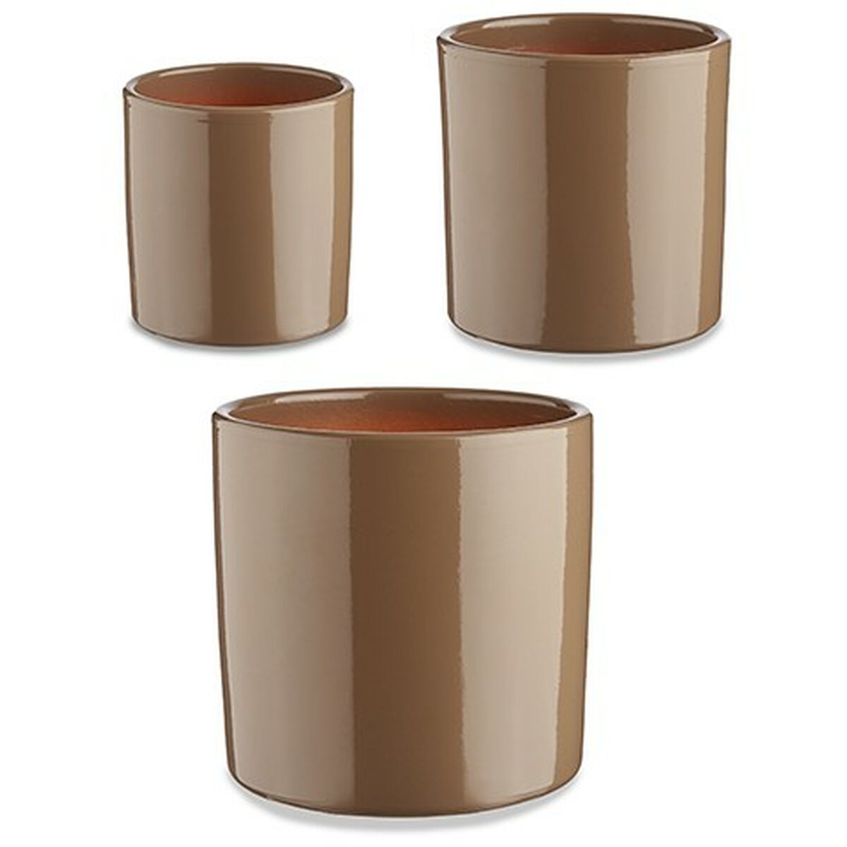 Set of pots Taupe Clay Cylinder Ø 14 cm Ø 22 cm Ø 17 cm 3 Pieces-0