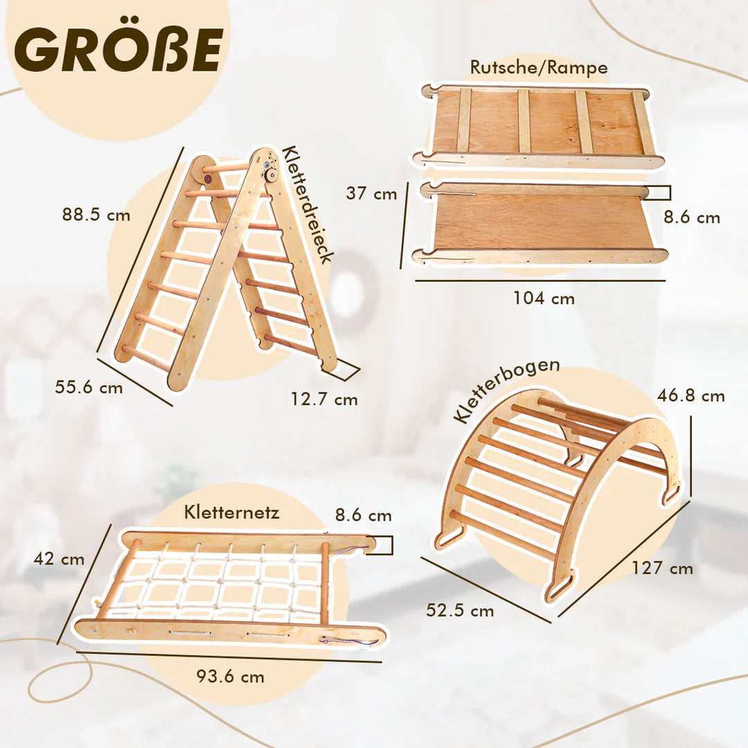 6-in-1 Montessori Climbing Frame Set Beige-1