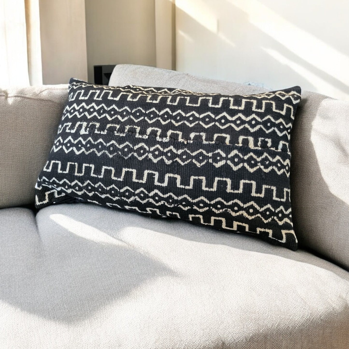 Black malian mud cloth with primitive hand stamp design-0