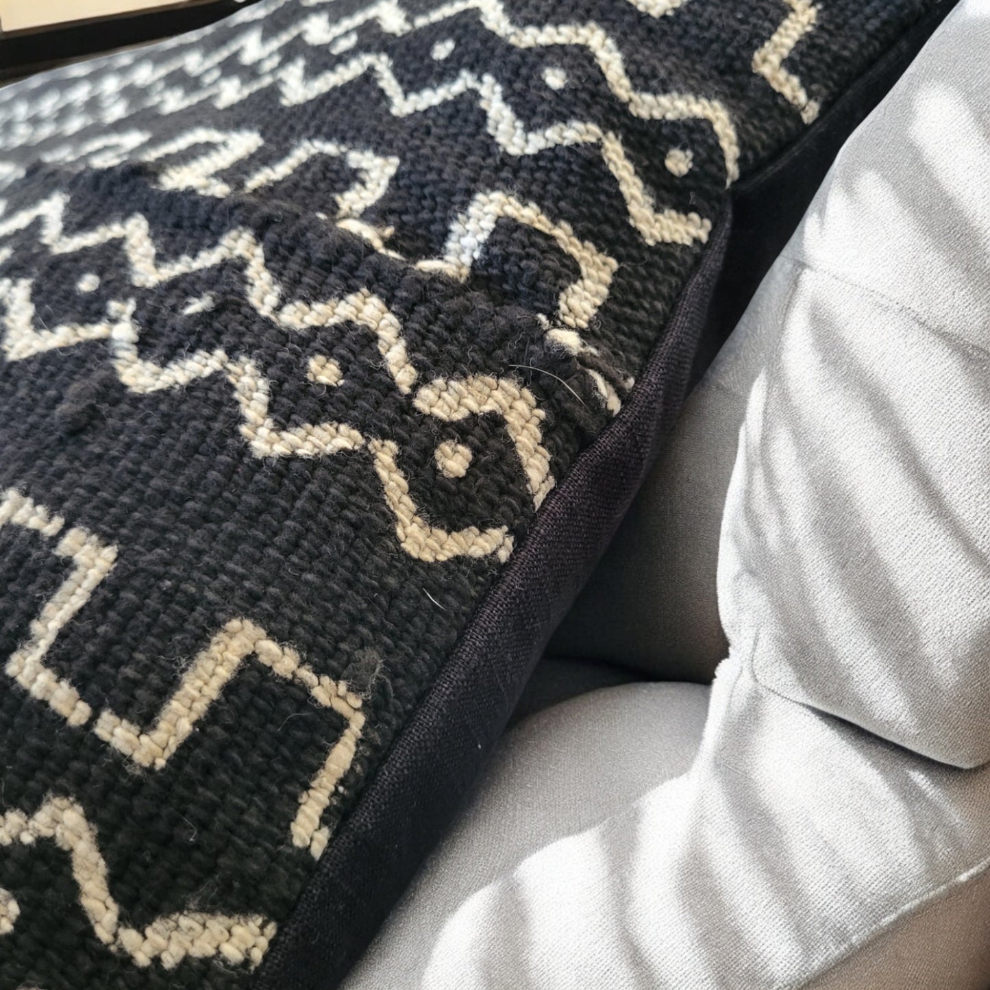 Black malian mud cloth with primitive hand stamp design-2