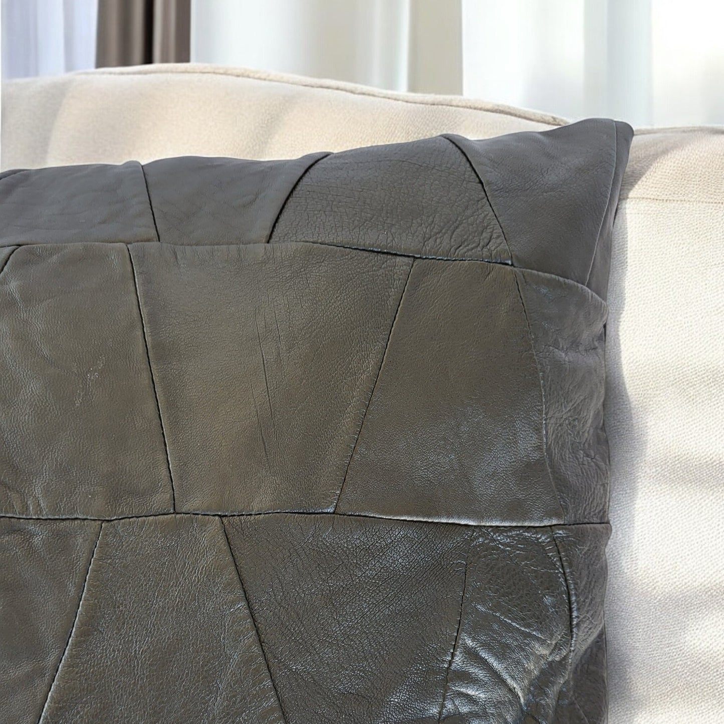 Exclusive Up-cycled Leather cushion cover - noG6-1