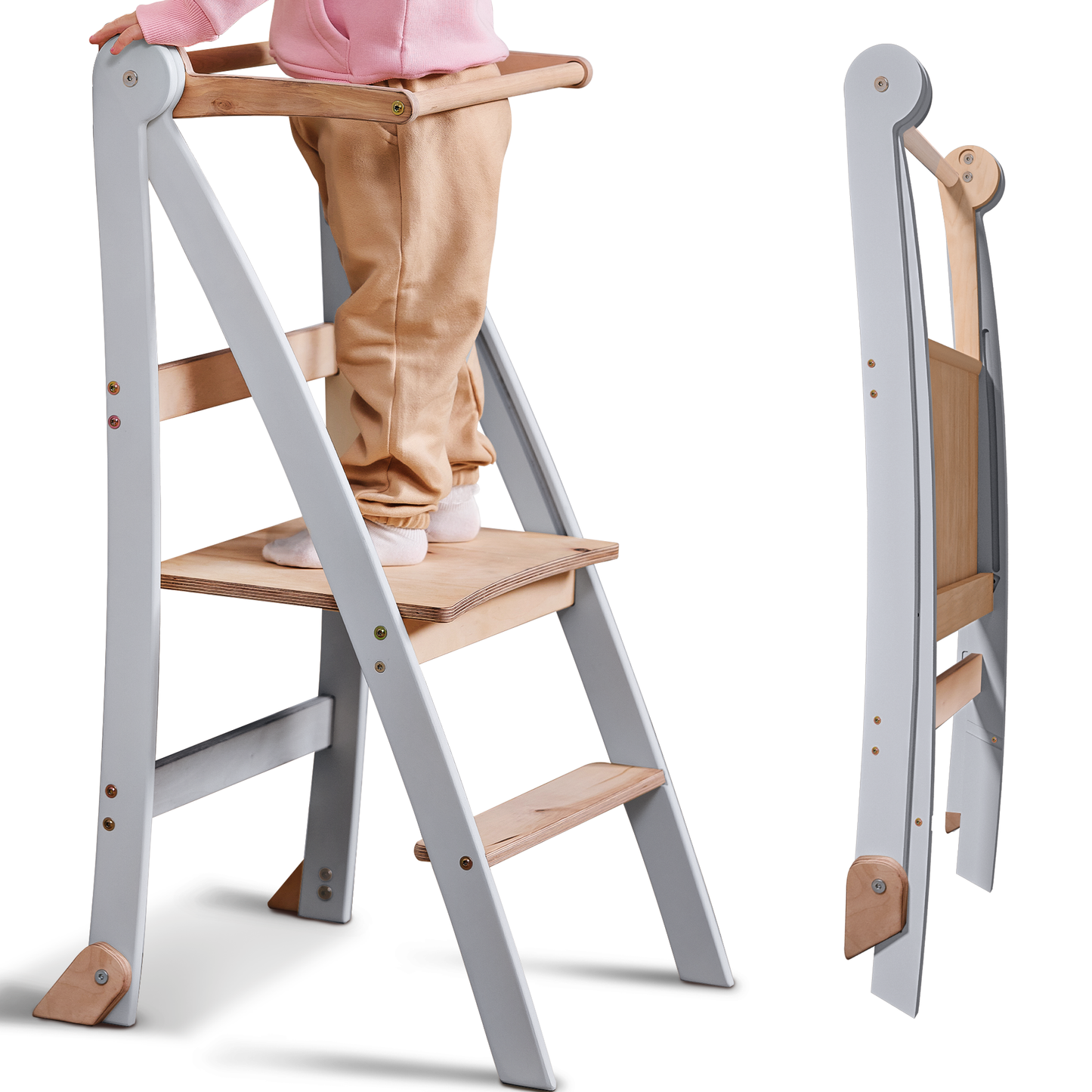 Wooden Montessori learning ladder: Stool for children - gray-0