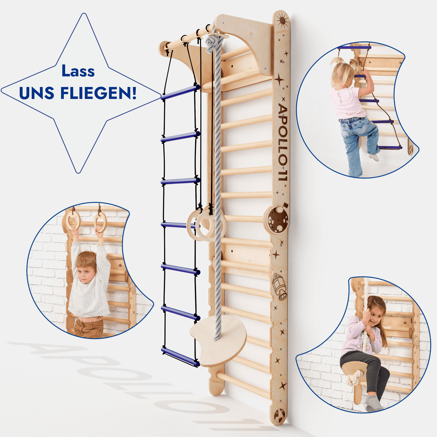 Apollo Swedish wall / climbing ladder for little astronauts + moon swing set + slide board-3