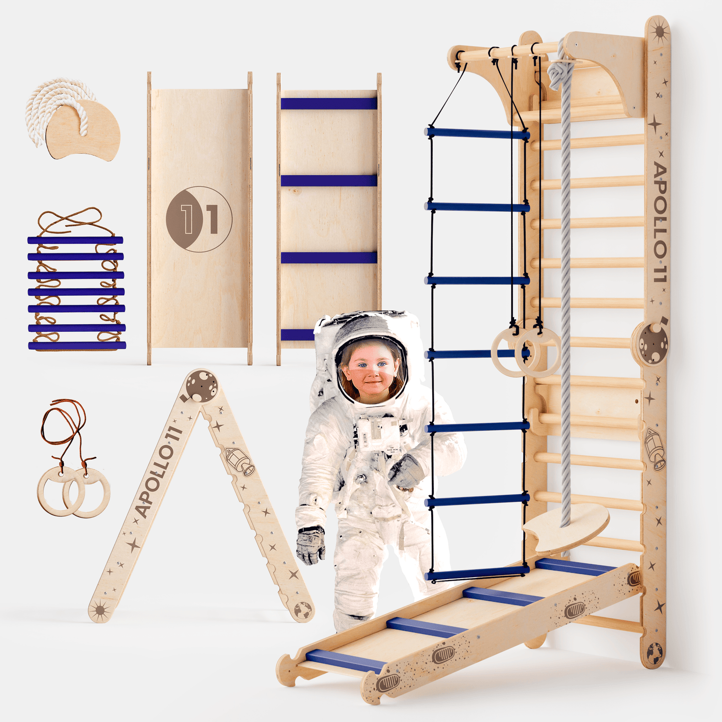 Apollo Swedish wall / climbing ladder for little astronauts + moon swing set + slide board-0