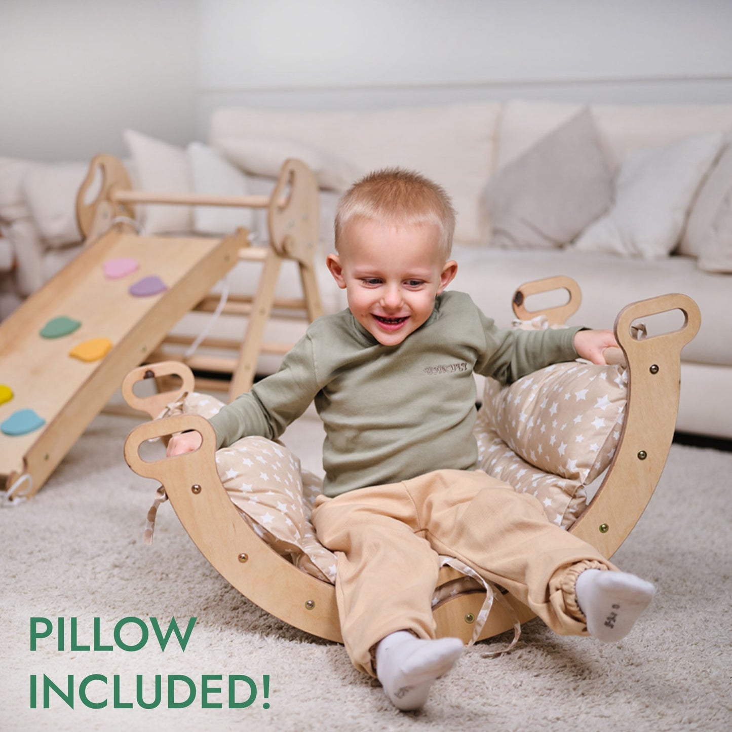 4-in-1 Kletterset für Kleinkinder: Pikler-Dreieck + Kletterbogen + Rutschbrett + Kissen - “Gebraucht – Wie neu”-2