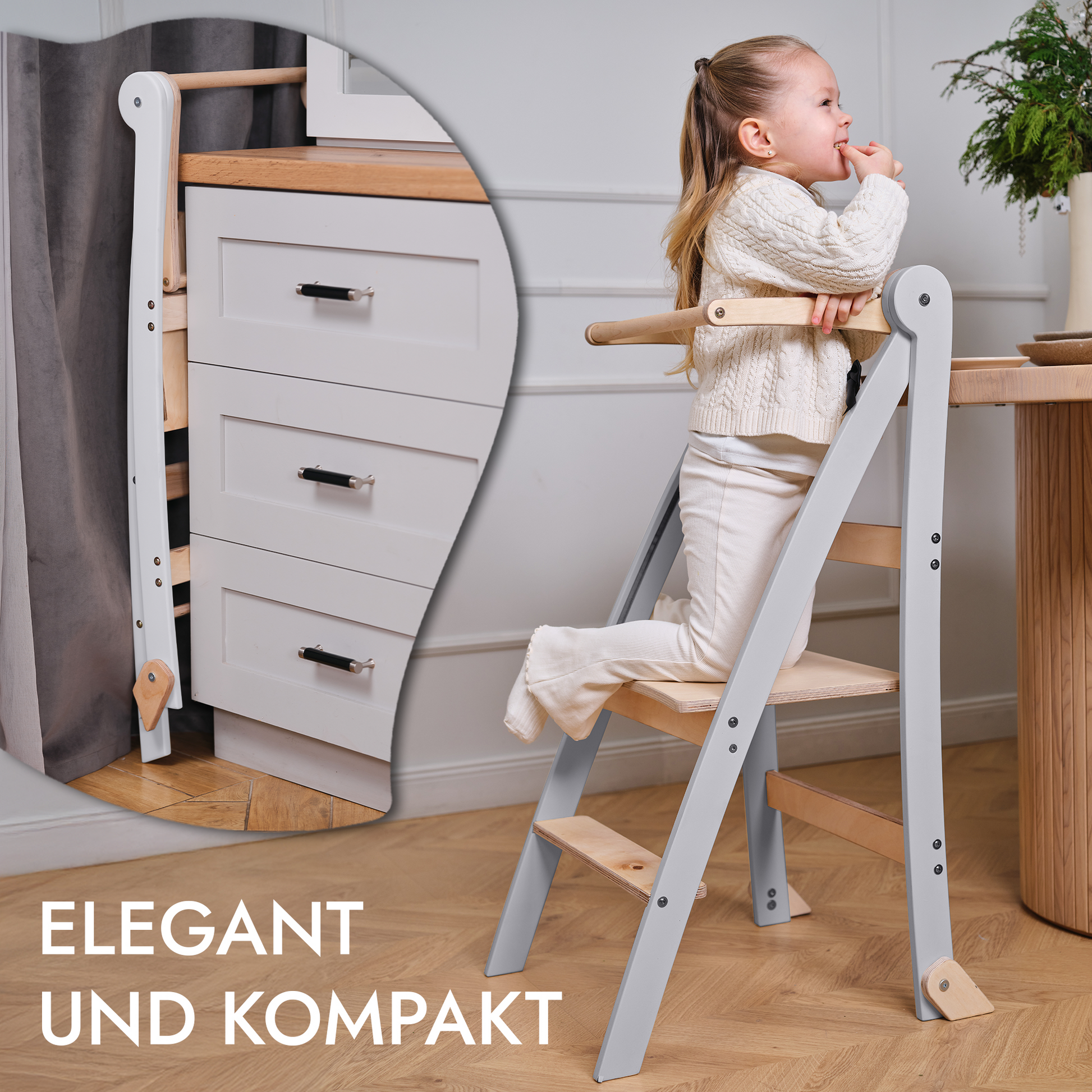 Wooden Montessori learning ladder: Stool for children - gray-3