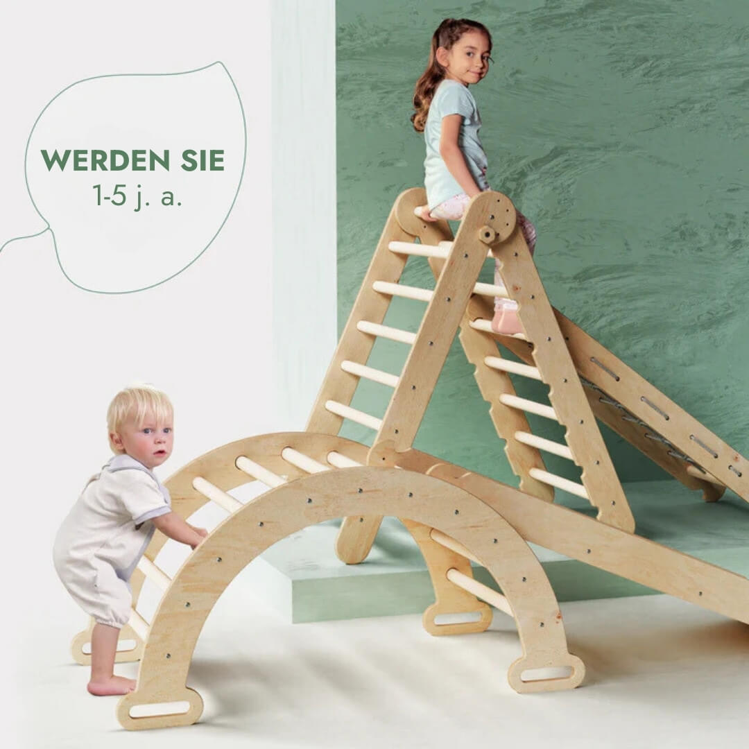 4in1 Montessori Klettergerüst Set: Kletterdreieck mit Rutsche, Kletterbogen, Kletternetz - Gebraucht – Wie neu-4