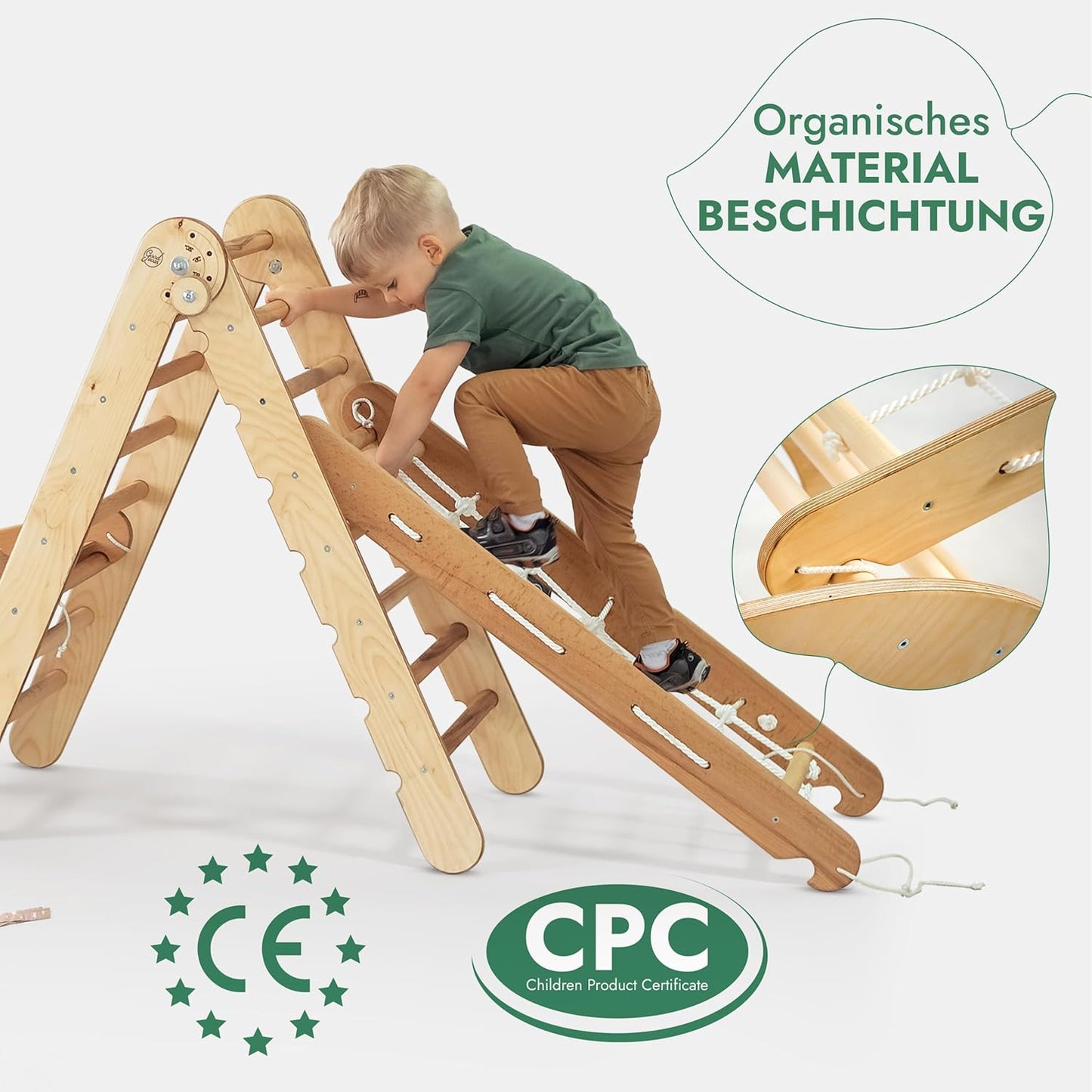 4in1 Montessori Klettergerüst Set: Kletterdreieck mit Rutsche, Kletterbogen, Kletternetz - Gebraucht – Wie neu-3