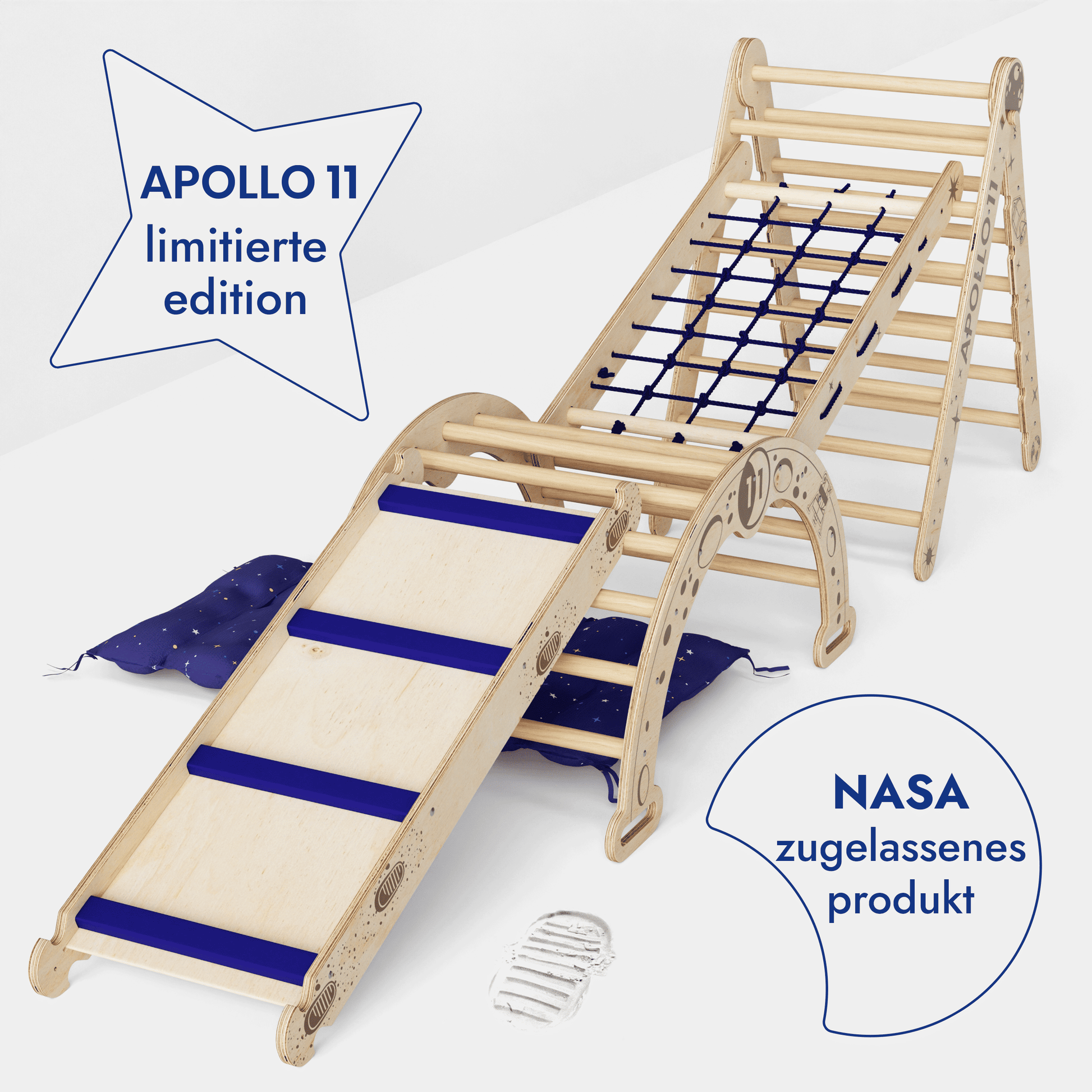 Apollo 5-in-1 climbing set: Pikler triangle, climbing arch, slide board, cushion, and net for little astronauts-2