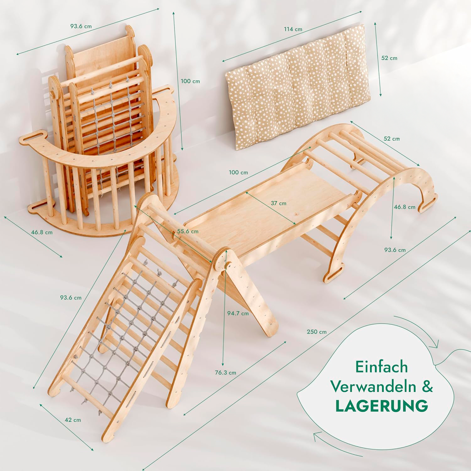 Climbing triangle with Slide, Climbing Arch, Climbing Net, And Cushions.-1