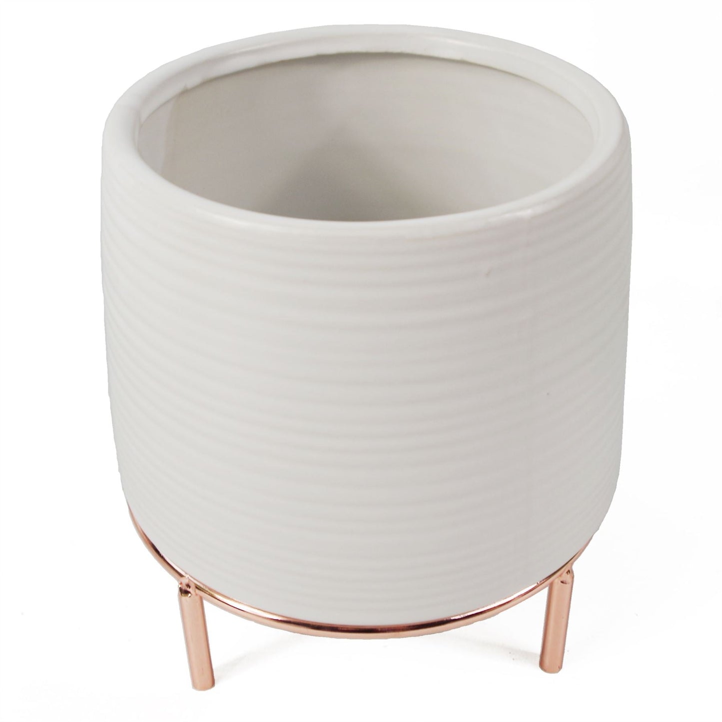 White Ceramic Planter Metal Plant Pot-2