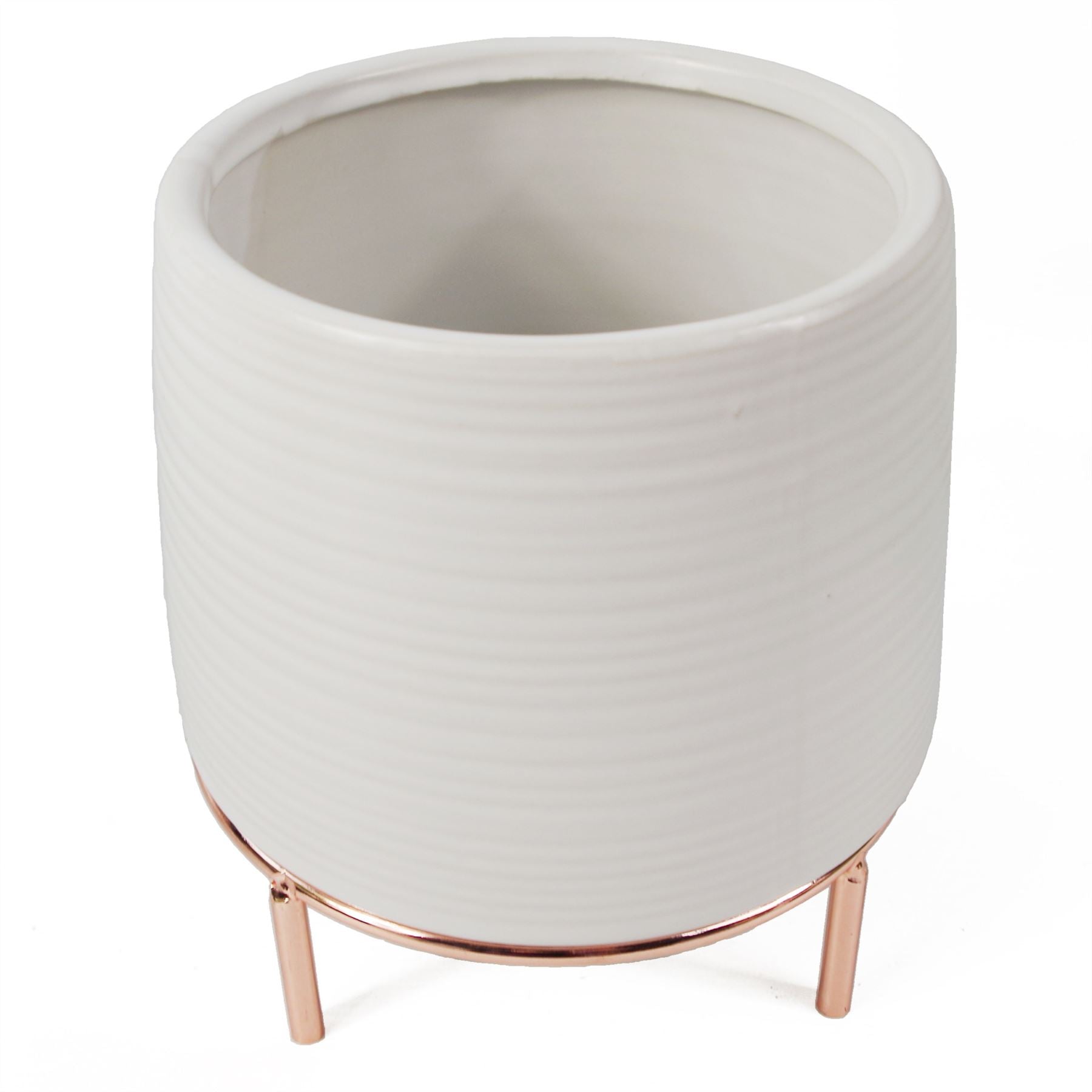 White Ceramic Planter Metal Plant Pot-2