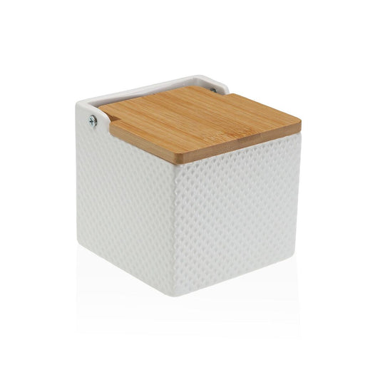 Salt Shaker with Lid Versa White Ceramic Bamboo Dolomite 11 x 11 x 11 cm-0