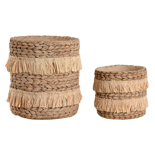 Set of Planters Home ESPRIT Brown Raffia Cement Tropical 23 x 22 x 25 cm-0