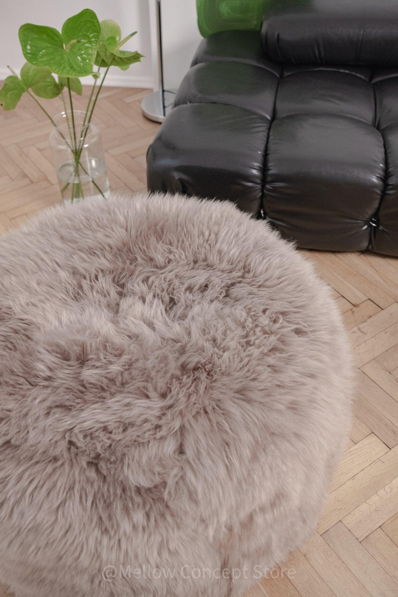 Natural Sheepskin Pouf / Ottoman - Greige-4