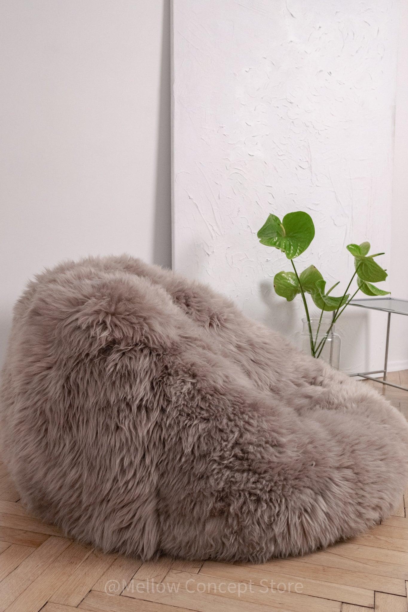 Natural Sheepskin Beanbag - Greige-1