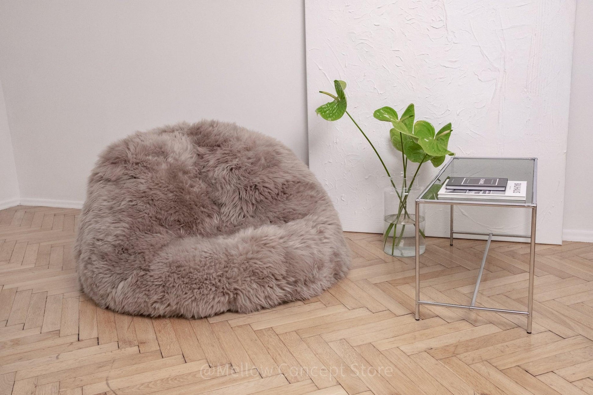 Natural Sheepskin Beanbag - Greige-2