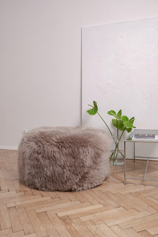 Natural Sheepskin Pouf / Ottoman - Greige-0