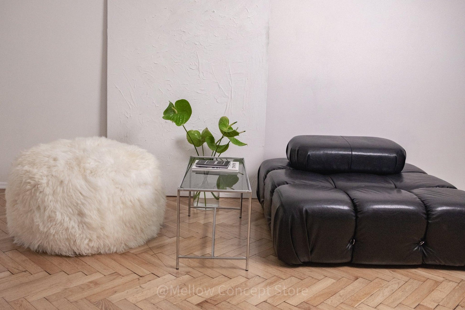 Natural Sheepskin Pouf / Ottoman - White-1