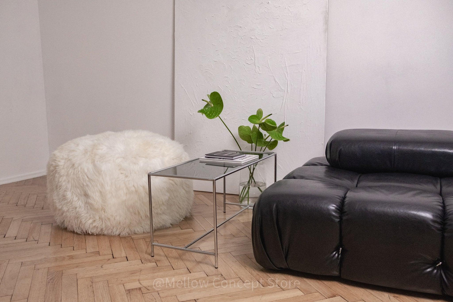 Natural Sheepskin Pouf / Ottoman - White-2