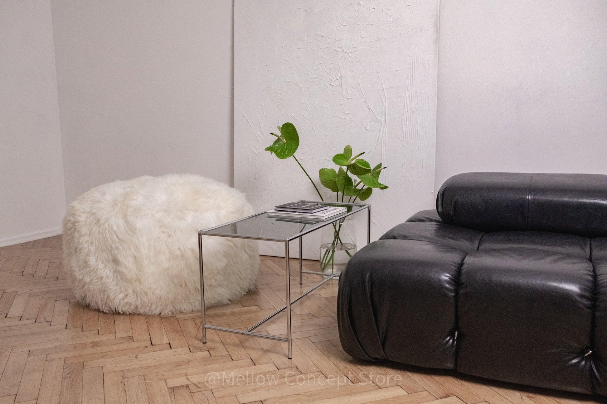 Natural Sheepskin Pouf / Ottoman - White-2