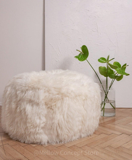 Natural Sheepskin Pouf / Ottoman - White-0