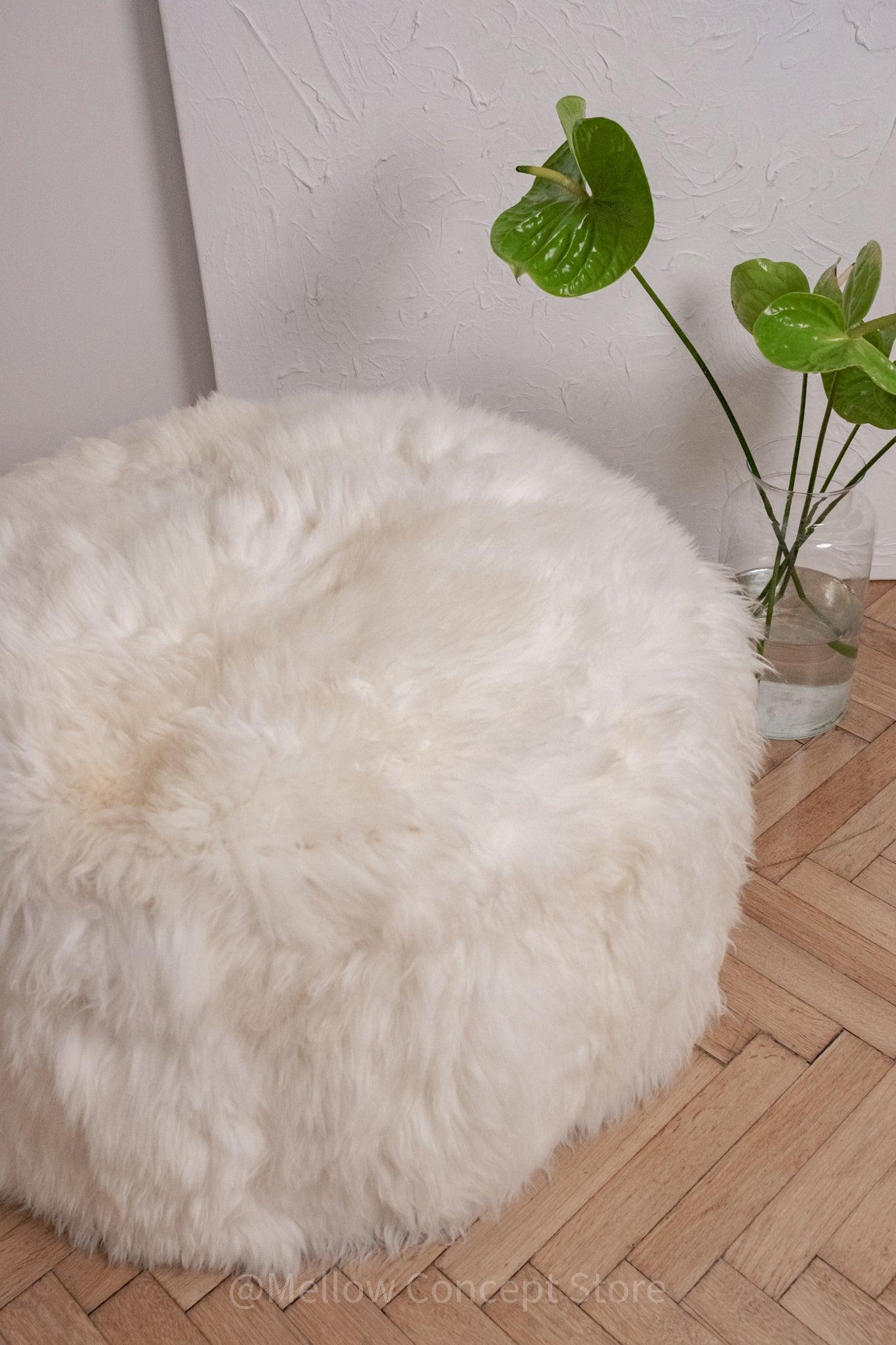 Natural Sheepskin Pouf / Ottoman - White-3