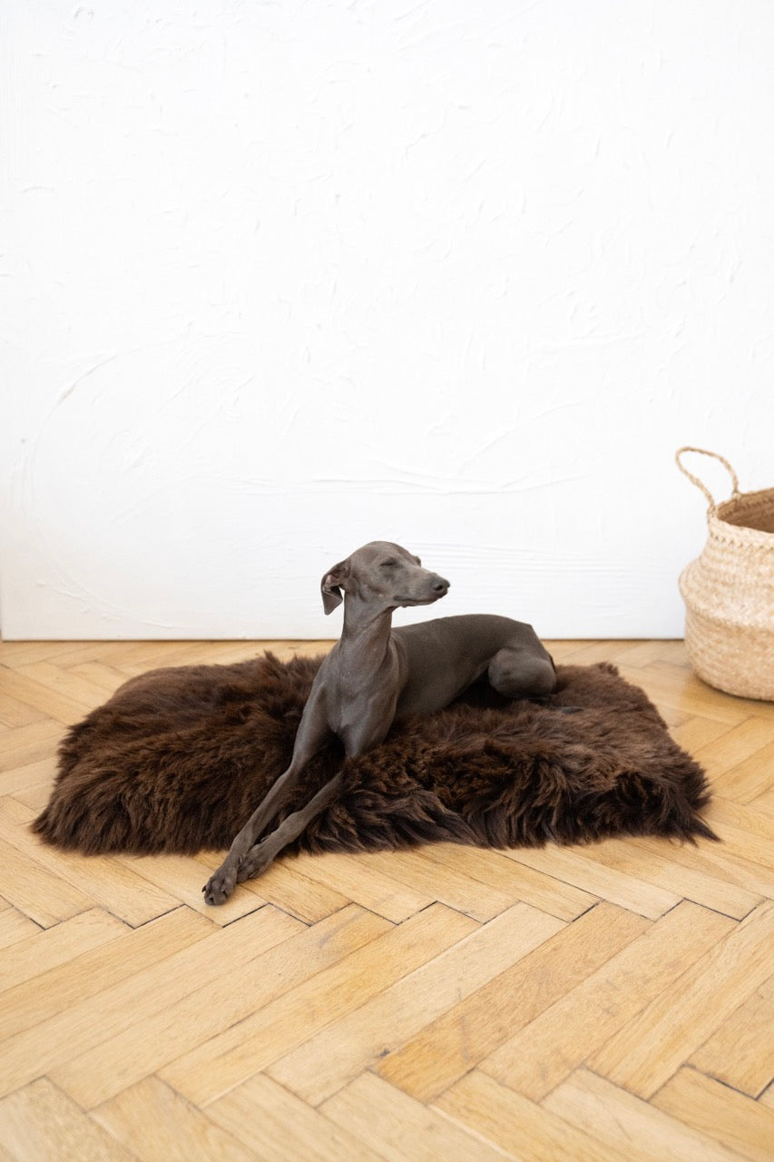 Square or Rectangular Natural Sheepskin Pet Mat - Brown-1