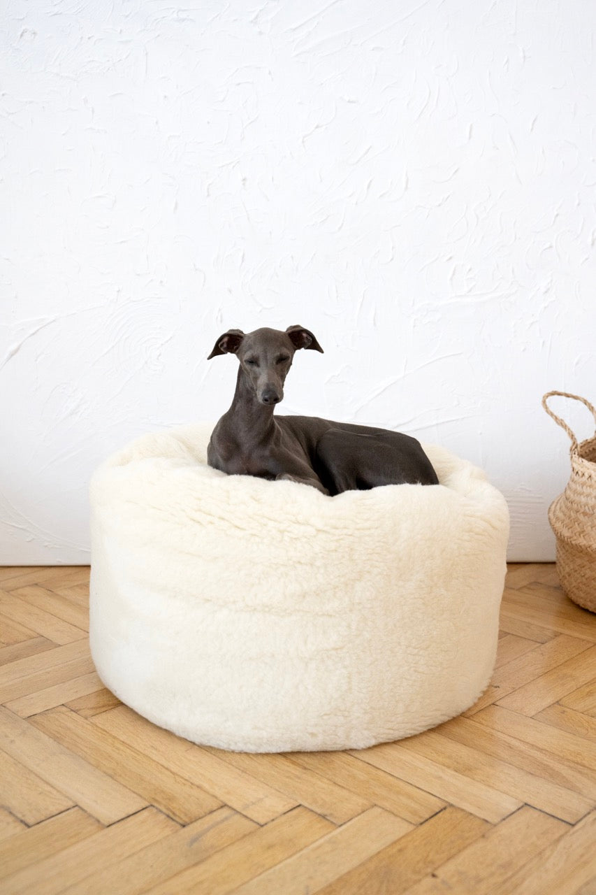 Oval Natural Wool Pet Bed - White-2