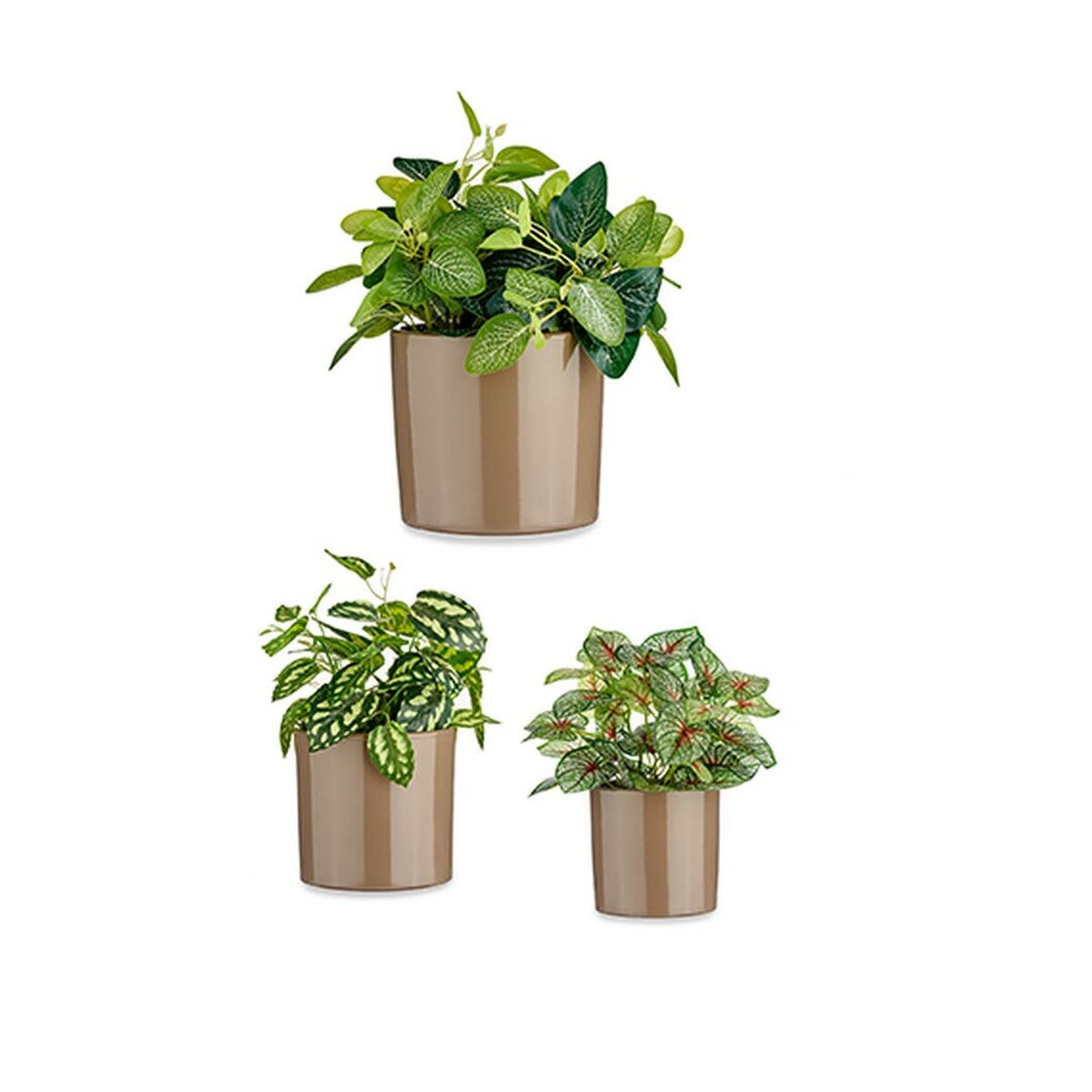 Set of pots Taupe Clay Cylinder Ø 14 cm Ø 22 cm Ø 17 cm 3 Pieces-1