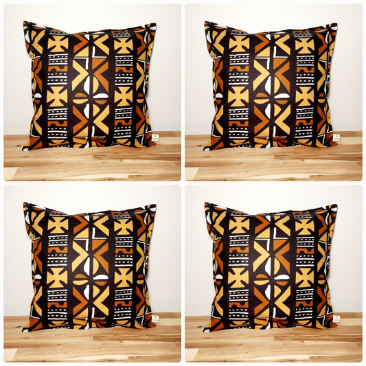 Set of 2 / 4 African Print | 40x40cm | Mudcloth Boho Cushion Cover 100% Cotton Wax Ankara Fabric-0