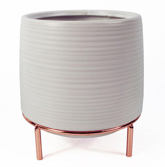 White Ceramic Planter Metal Plant Pot-0