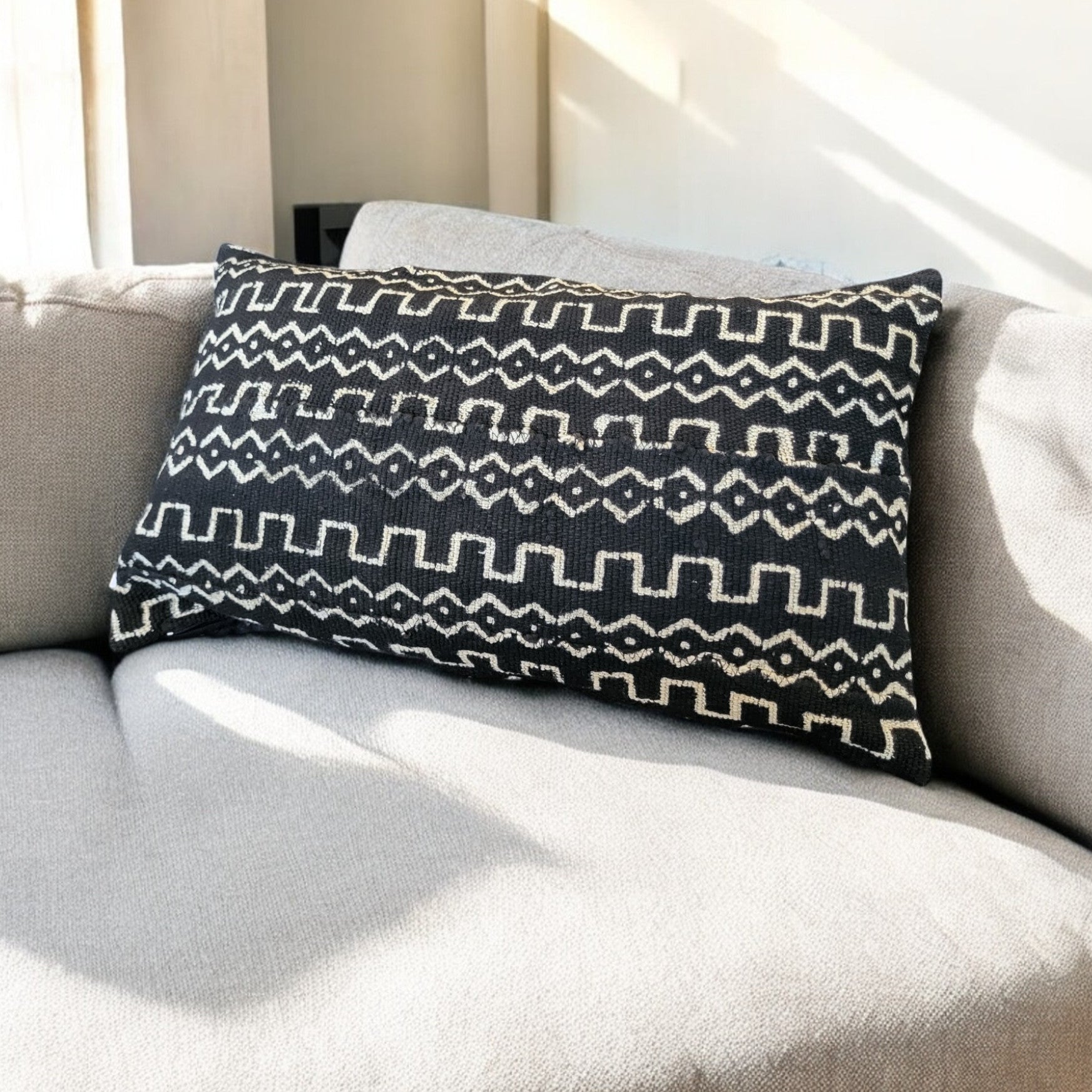Black malian  mud cloth with primitive hand stamp design-0