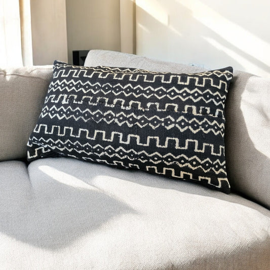 Black malian  mud cloth with primitive hand stamp design-0
